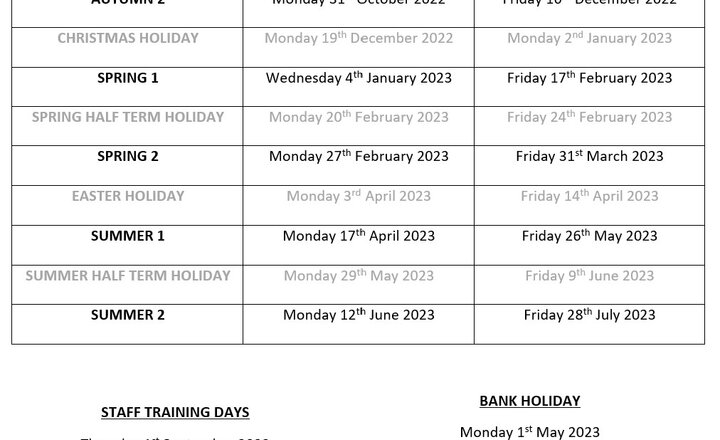 Image of Term Dates 22/23